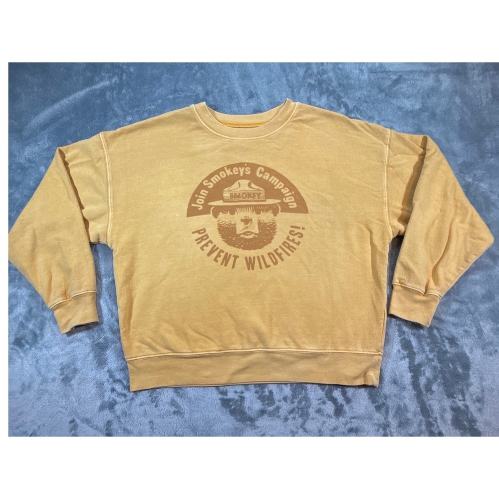 Tailgate American Eagle Smokey Bear Graphic Sweatshirt Mustard Yellow Small
